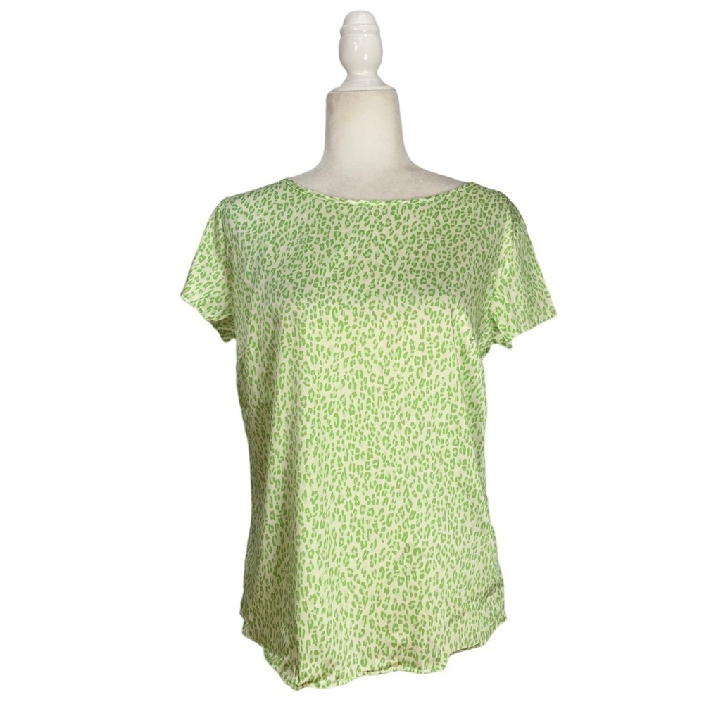 Rocco Ragni Animal Print Crew Neck Short Sleeve Silky Top Made in Italy in Lime